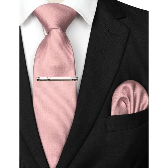 Men\'s Rose Gold Solid Color Formal Necktie And Pocket Square Tie Clip Sets Men\'s Rose Gold Solid Color Formal Necktie And Pocket Square Tie Clip Sets
